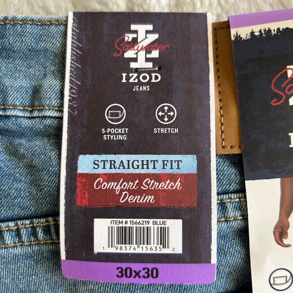 NWT Izod Mens Straight Leg Comfort Stretch Denim Jeans 30x30 Med Wash - Picture 3 of 3